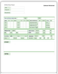 Artificial grass installation estimate worksheet form